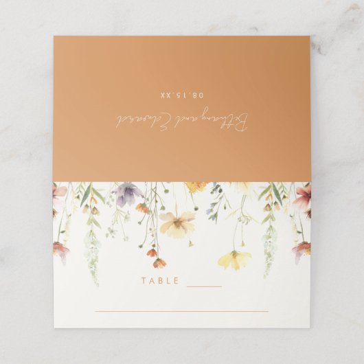 Rustikale Wildblume Hochzeit Platzkarte (Außenseite Aufgefaltet)