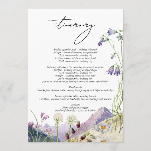 Rustikale Wildblume Hochzeit Programm (Rückseite)