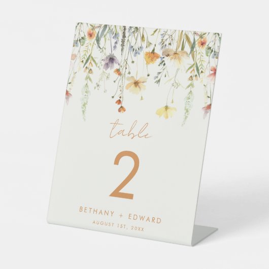 Rustikale Wildblume Hochzeit Tischnummer Sockelschild (Vorderseite)