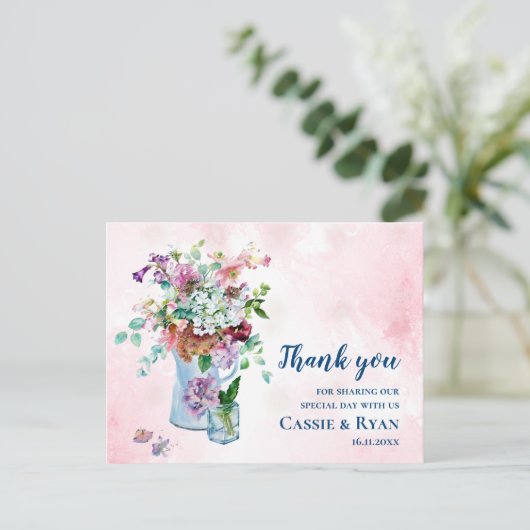 Rustikale Wildblume Hochzeit Vielen Dank Postkarte (Stehend Vorderseite)