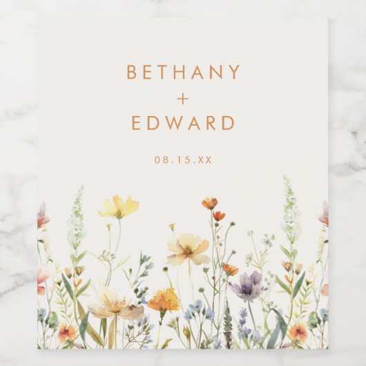 Rustikale Wildblume Hochzeit Weinetikett (Einzelnes Label)