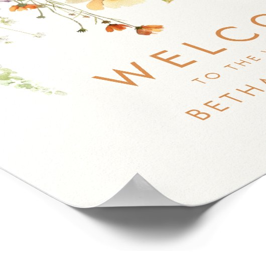 Rustikale Wildblume Hochzeit Willkommen Poster (Ecke)
