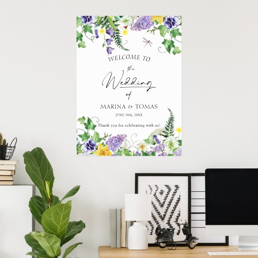 Rustikale Wildblume Hochzeit Willkommen Poster (Heimbüro)