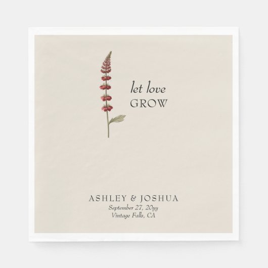 Rustikale Wildblume Lasse Liebe wachsen Einfache H Serviette (Vorderseite)