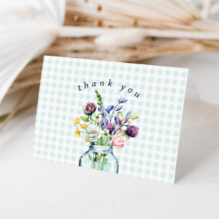 Rustikale Wildblume Mason Jar Baby Boy Dusche Dankeskarte
