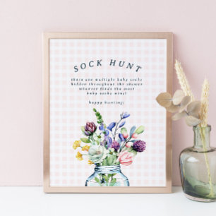 Rustikale Wildblume Mason Jar Baby Sock Hunt Game Poster