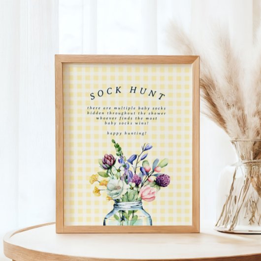Rustikale Wildblume Mason Jar Baby Sock Hunt Game Poster
