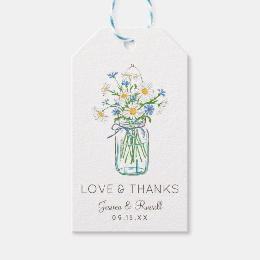 Rustikale Wildblume Mason Jar Liebe und Dank Geschenkanhänger (Vorderseite)