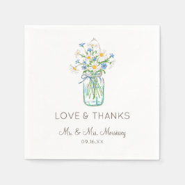 Rustikale Wildblume Mason Jar Liebe und Dank Serviette
