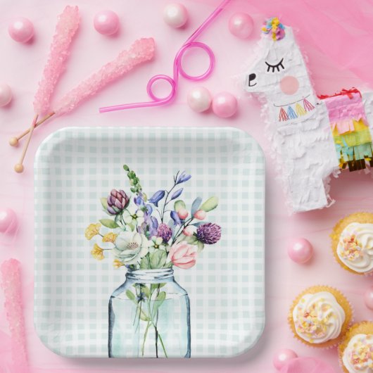 Rustikale Wildblume Mason Jar Picnic Babydusche Pappteller (Party)