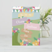 Rustikale Wildblume mit Jagdzeichen Save the Date Einladung (Stehend Vorderseite)