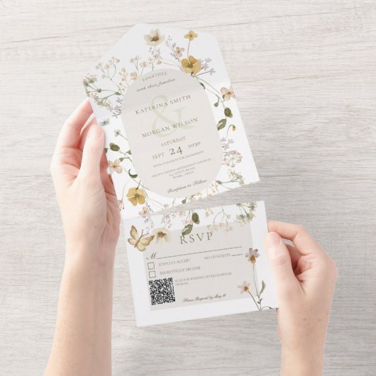 Rustikale Wildblume mit weißem QR-Code All In One Einladung (Abreißen)