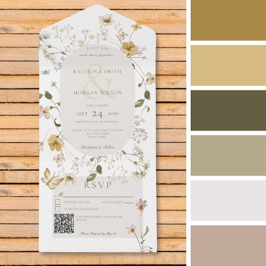 Rustikale Wildblume mit weißem QR-Code All In One Einladung