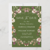 Rustikale Wildblume Moss Green Boho Save the Date Einladung (Vorderseite)