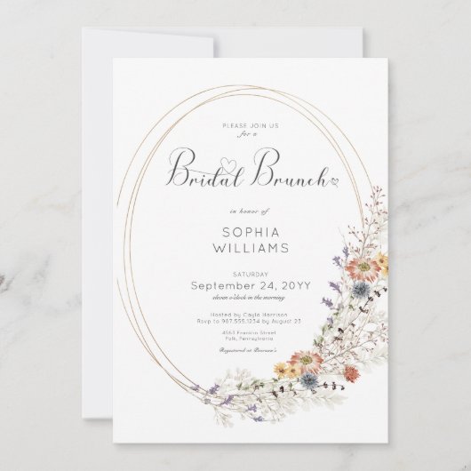 Rustikale Wildblume Oval Frame Bridal Brunch Einladung (Vorderseite)