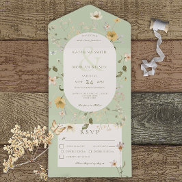 Rustikale Wildblume Oval Rahmen Sage Green Dinner All In One Einladung