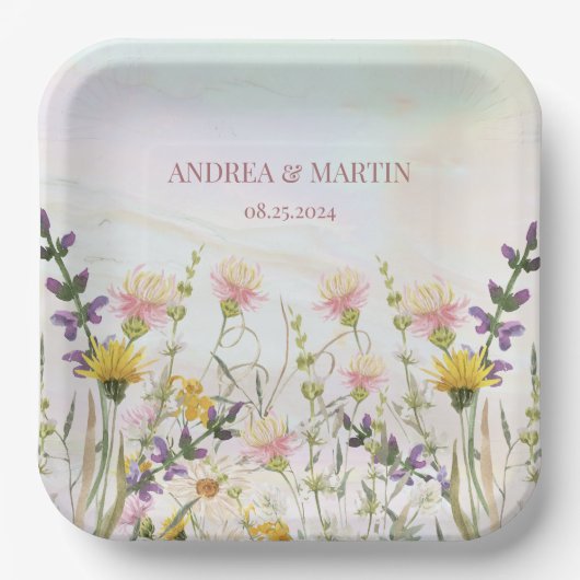 Rustikale Wildblume Pastel Garden Hochzeit Pappteller (Vorderseite)