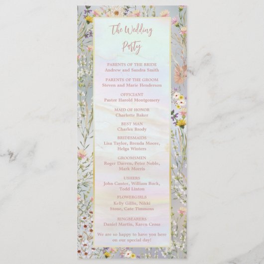 Rustikale Wildblume Pastel Garden Hochzeit Programm (Rückseite)