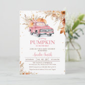 Rustikale Wildblume Pink Pumpkin Truck Kinderdusch Einladung (Stehend Vorderseite)
