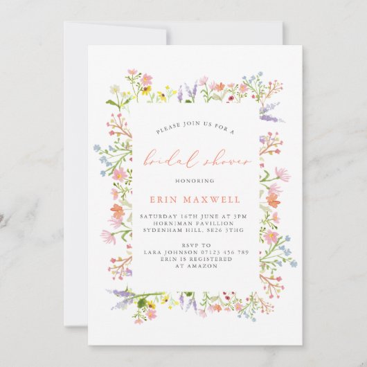 Rustikale Wildblume Rahmen Brautparty Einladung (Vorderseite)