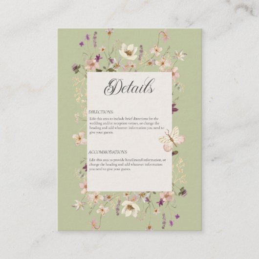 Rustikale Wildblume Rahmen Größe Grüne Details Begleitkarte (Vorderseite)