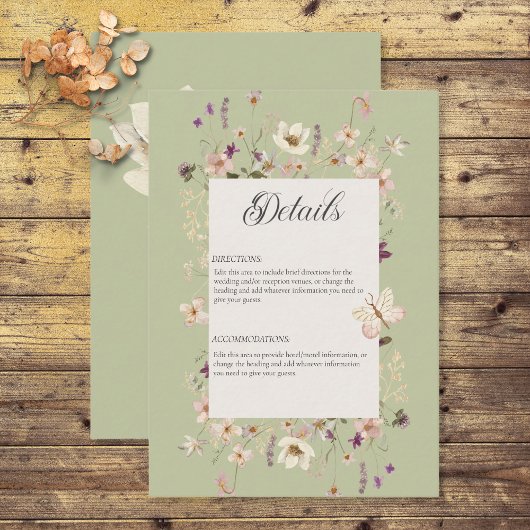 Rustikale Wildblume Rahmen Größe Grüne Details Begleitkarte