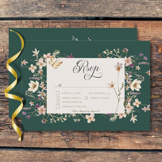 Rustikale Wildblume Rahmen smaragdgrün Drei Abende RSVP Karte