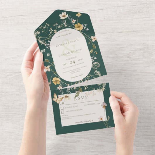 Rustikale Wildblume Rahmen Smaragdgrün kein Abende All In One Einladung (Abreißen)