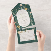Rustikale Wildblume Rahmen smaragdgrünes Abendesse All In One Einladung (Abreißen)