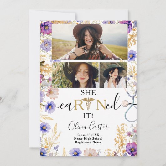 Rustikale Wildblume RN Nurse 4 Fotos Abschluss Ankündigung (Vorderseite)