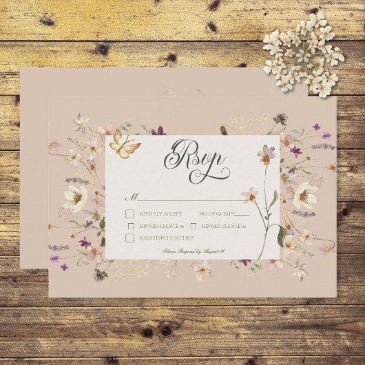 Rustikale Wildblume Rosa RSVP Karte
