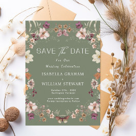 Rustikale Wildblume Sage Green Boho Save the Date Einladung