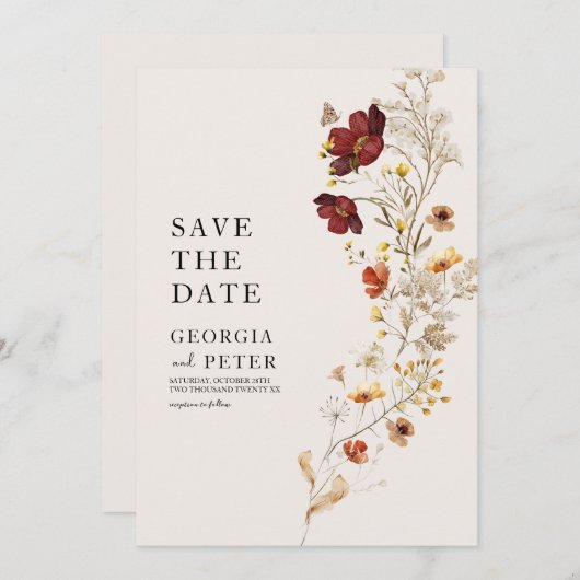 Rustikale Wildblume Save the Date Einladung (Vorne/Hinten)