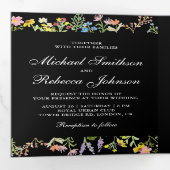 Rustikale Wildblume Schwarze Hochzeit Dreifach Gefaltete Einladung (Innen Erste Seite)