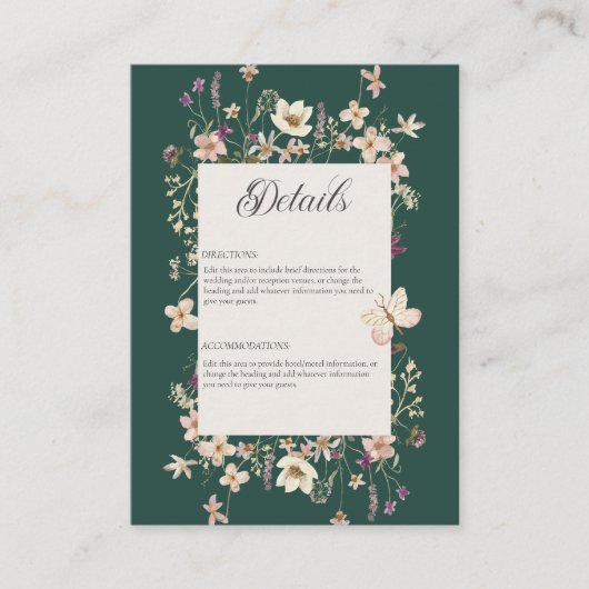Rustikale Wildblume - Smaragdgrüne Details Begleitkarte (Vorderseite)