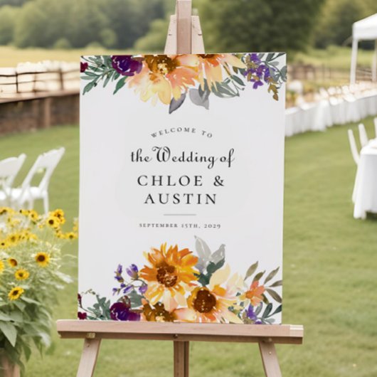 Rustikale Wildblume Sonnenblumenhochzeit Begrüßung Poster