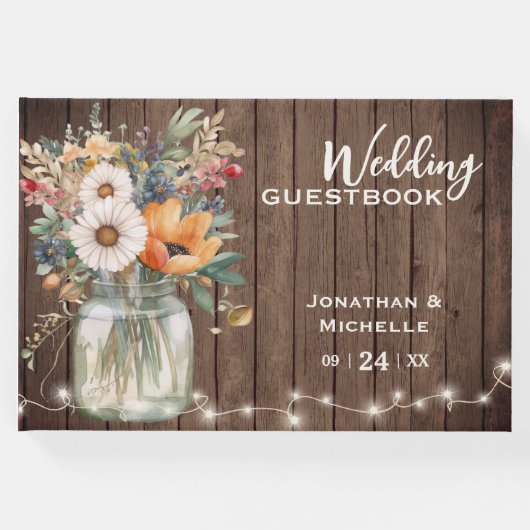 Rustikale Wildblume-Stallholz-Hochzeit Gästebuch (Vorderseite)
