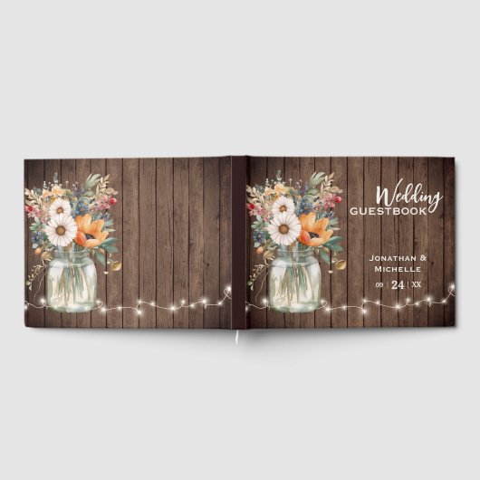 Rustikale Wildblume-Stallholz-Hochzeit Gästebuch (Voll)