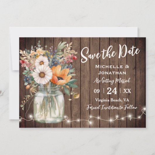 Rustikale Wildblume-Stallholz-Hochzeit Save The Date (Vorderseite)
