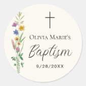Rustikale Wildblume Taufe Runder Aufkleber (Vorderseite)