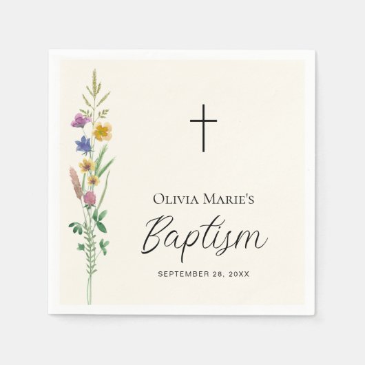 Rustikale Wildblume Taufe Serviette (Vorderseite)