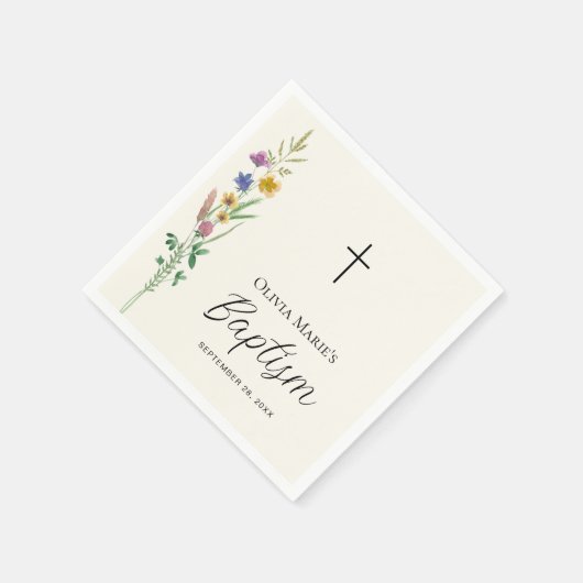 Rustikale Wildblume Taufe Serviette (Ecke)