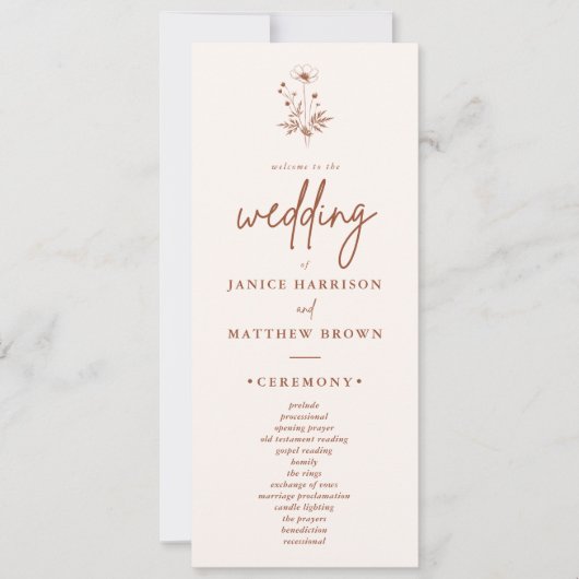 Rustikale Wildblume Terracotta Boho Hochzeitsprogr (Vorderseite)
