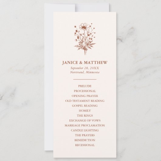Rustikale Wildblume Terracotta Boho Hochzeitsprogr (Vorderseite)
