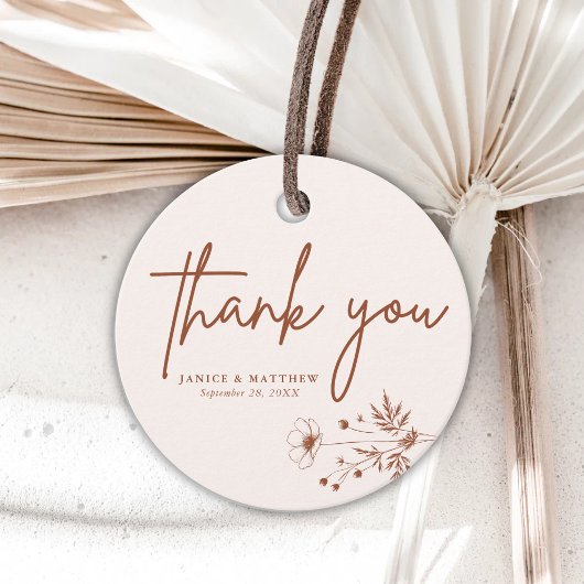 Rustikale Wildblume Terracotta Boho Wedding Geschenkanhänger