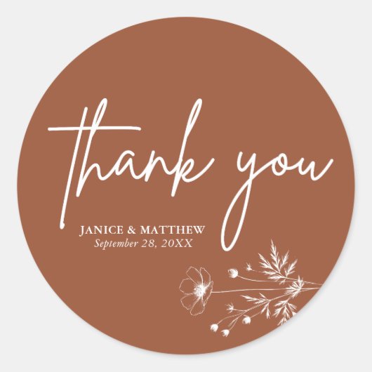 Rustikale Wildblume Terracotta Boho Wedding Runder Aufkleber (Vorderseite)