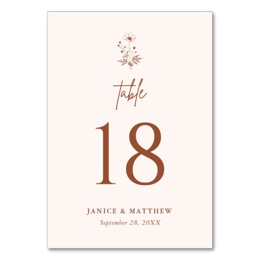 Rustikale Wildblume Terracotta Boho Wedding Tischnummer (Vorderseite)