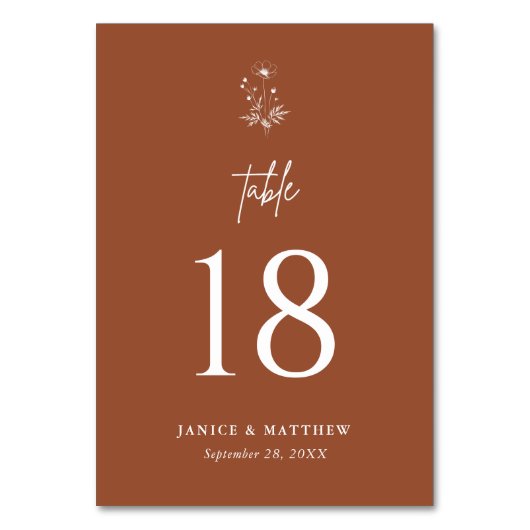 Rustikale Wildblume Terracotta Boho Wedding Tischnummer (Vorderseite)