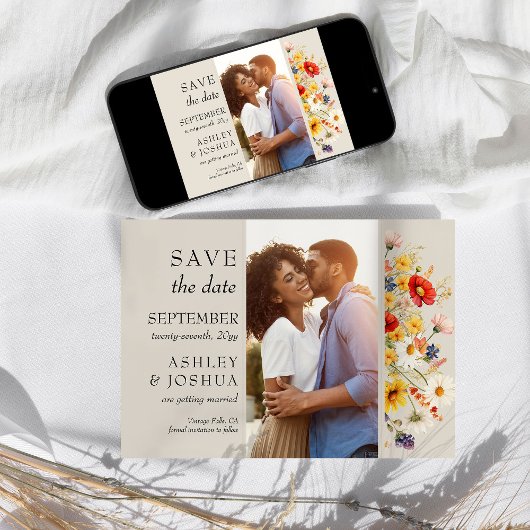 Rustikale Wildblume Vertikales Foto Blumenhochzeit Save The Date