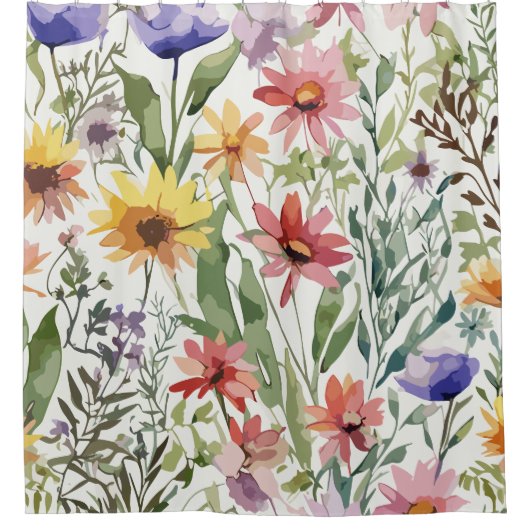 Rustikale Wildblume Wasserfarben Duschvorhang (Vorderseite)